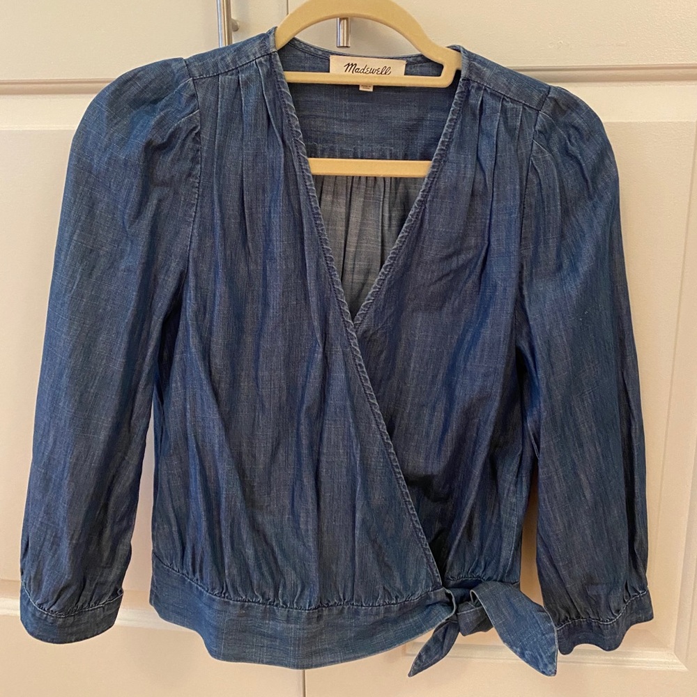 Madewell chambray wrap blouse size small